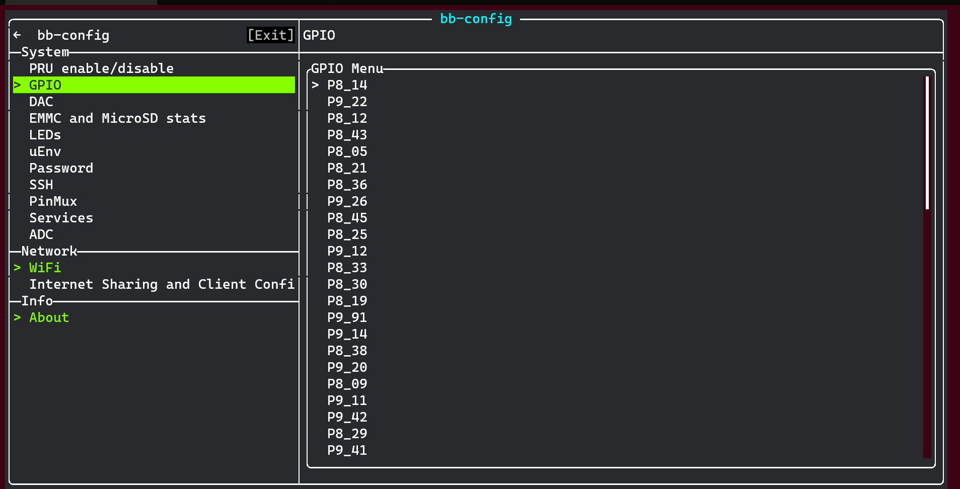 gpio menu